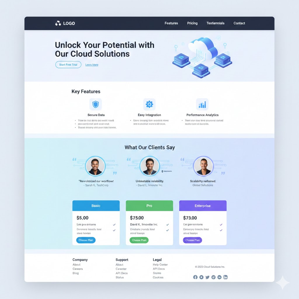Esempio di landing page con sezioni ordinate