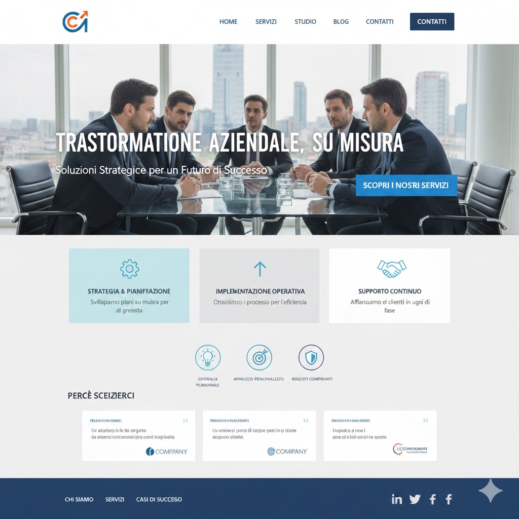Homepage di un sito per uno studio di consulenza con layout ordinato