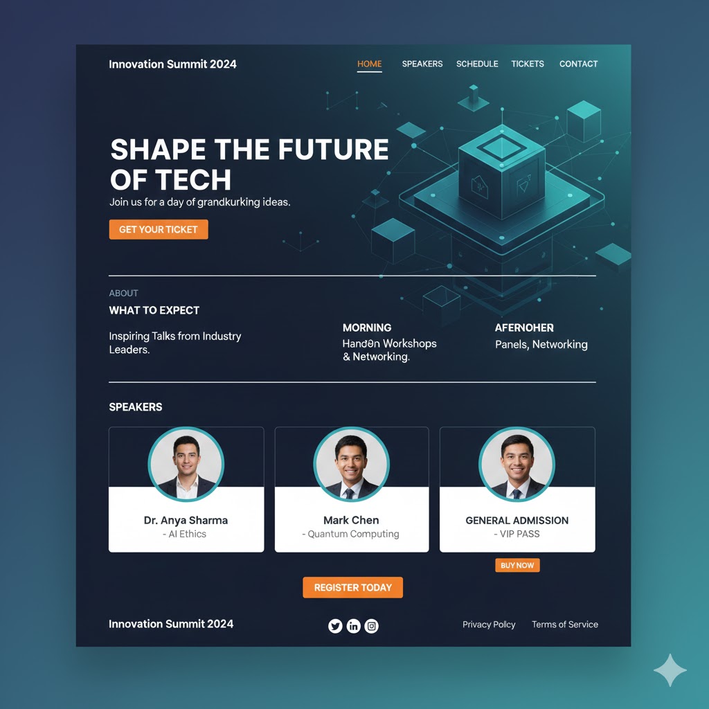 Landing page dedicata a un evento con sezioni brevi