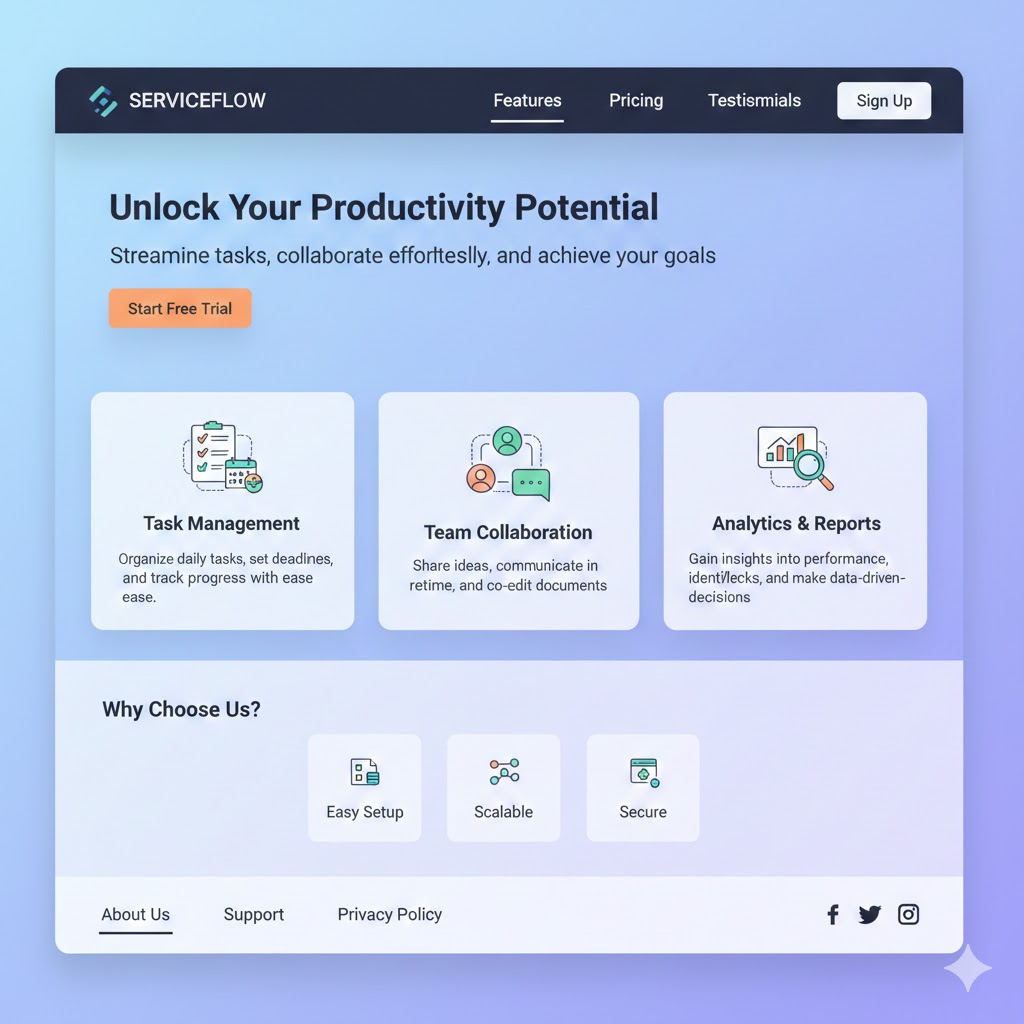 Landing page per un servizio con blocchi informativi